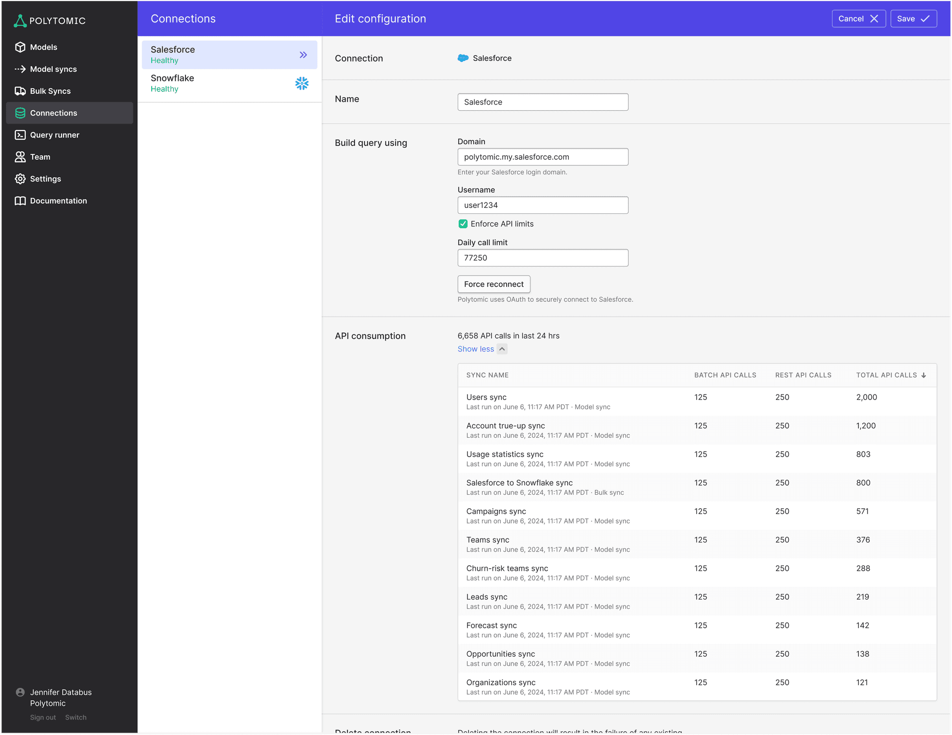 Salesforce API call table