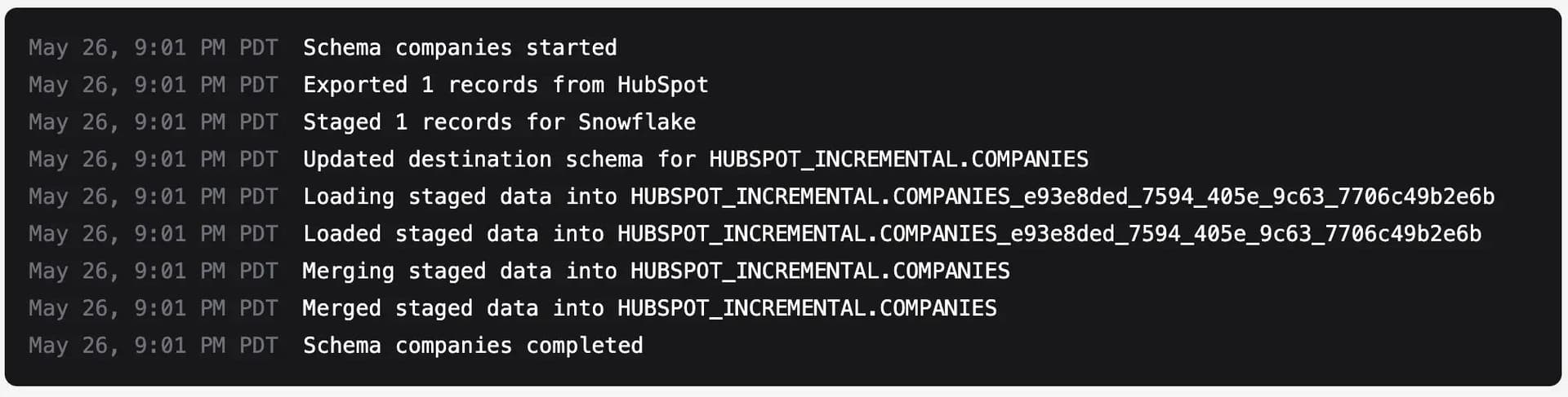 Polytomic console log example